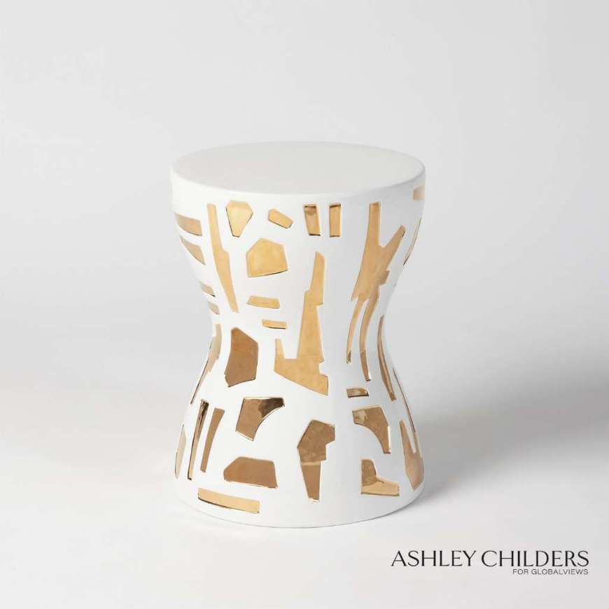 Picture of ABSTRACT GOLD/WHITE STOOL