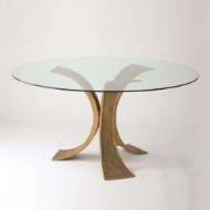 Picture of LOTUS DINING TABLE W/48" GLASS TOP-ANTIQUE GOLD/BR