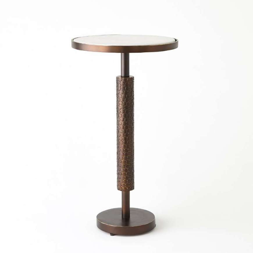 Picture of HAMMERED MARTINI TABLE - BRONZE W/WHITE MARBLE