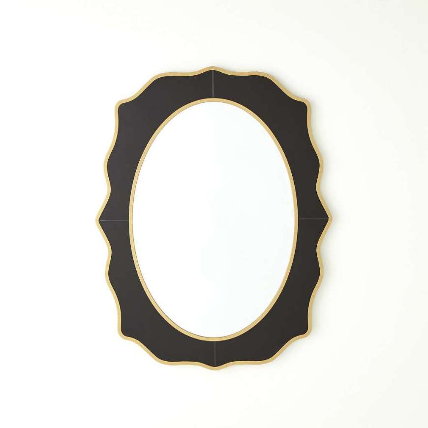 Picture of OVAL BEVELED MIRROR WITH BLACK GLASS SURROUND FRAMED IN GOLD