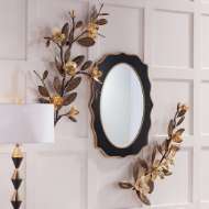 Picture of OVAL BEVELED MIRROR WITH BLACK GLASS SURROUND FRAMED IN GOLD