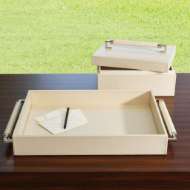 Picture of WRAPPED LEATHER HANDLE BOX-IVORY