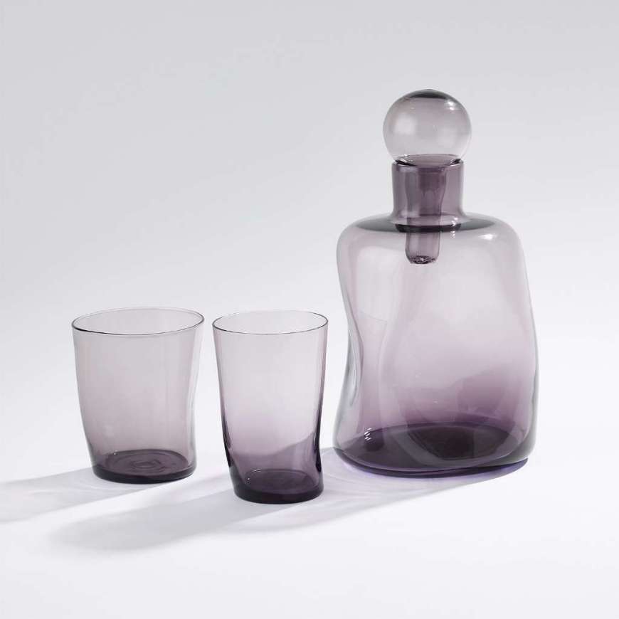 Picture of PINCHED DECANTER AND DRINKING GLASSES-PURPLE