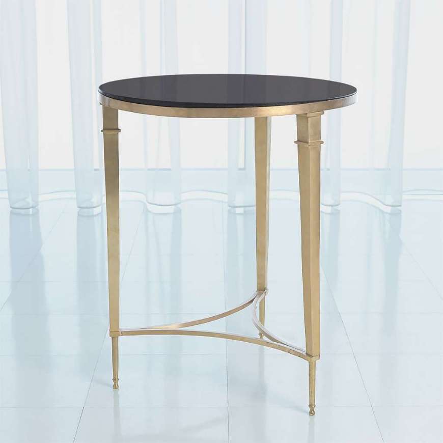 Picture of ROUND FRENCH SQUARE LEG TABLE-BRASS W/BLACK GRANIT