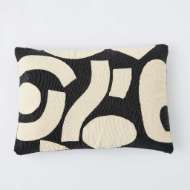 Picture of PUZZLE BEADED LUMBAR PILLOW-WHITE ON BLACK