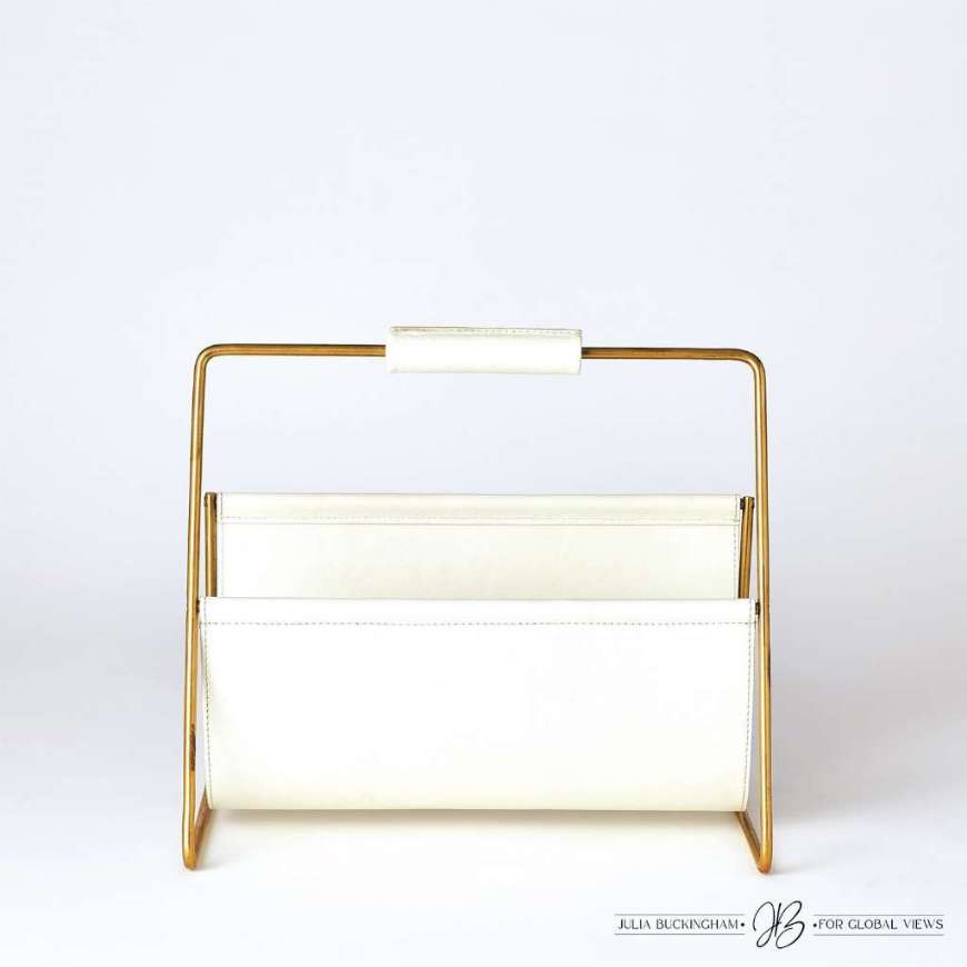 Picture of VIVIEN LITERATURE HOLDER-BRASS W/WHITE LEATHER