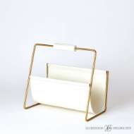 Picture of VIVIEN LITERATURE HOLDER-BRASS W/WHITE LEATHER