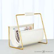 Picture of VIVIEN LITERATURE HOLDER-BRASS W/WHITE LEATHER