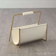 Picture of VIVIEN LITERATURE HOLDER-BRASS W/WHITE LEATHER