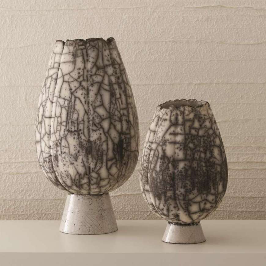 Picture of CRACKLED FOOTED VASES-BLACK RAKU