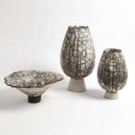 Picture of CRACKLED FOOTED VASES-BLACK RAKU