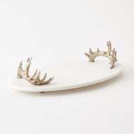 Picture of WHITE MARBLE PLATTER WITH REINDEER ANTLER HANDLES-SILVER