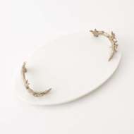 Picture of WHITE MARBLE PLATTER WITH REINDEER ANTLER HANDLES-SILVER