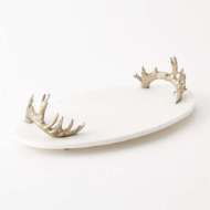 Picture of WHITE MARBLE PLATTER WITH REINDEER ANTLER HANDLES-SILVER