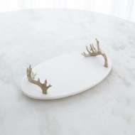 Picture of WHITE MARBLE PLATTER WITH REINDEER ANTLER HANDLES-SILVER