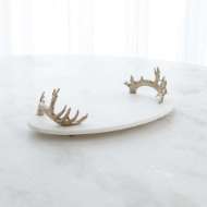 Picture of WHITE MARBLE PLATTER WITH REINDEER ANTLER HANDLES-SILVER