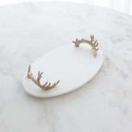 Picture of WHITE MARBLE PLATTER WITH REINDEER ANTLER HANDLES-SILVER