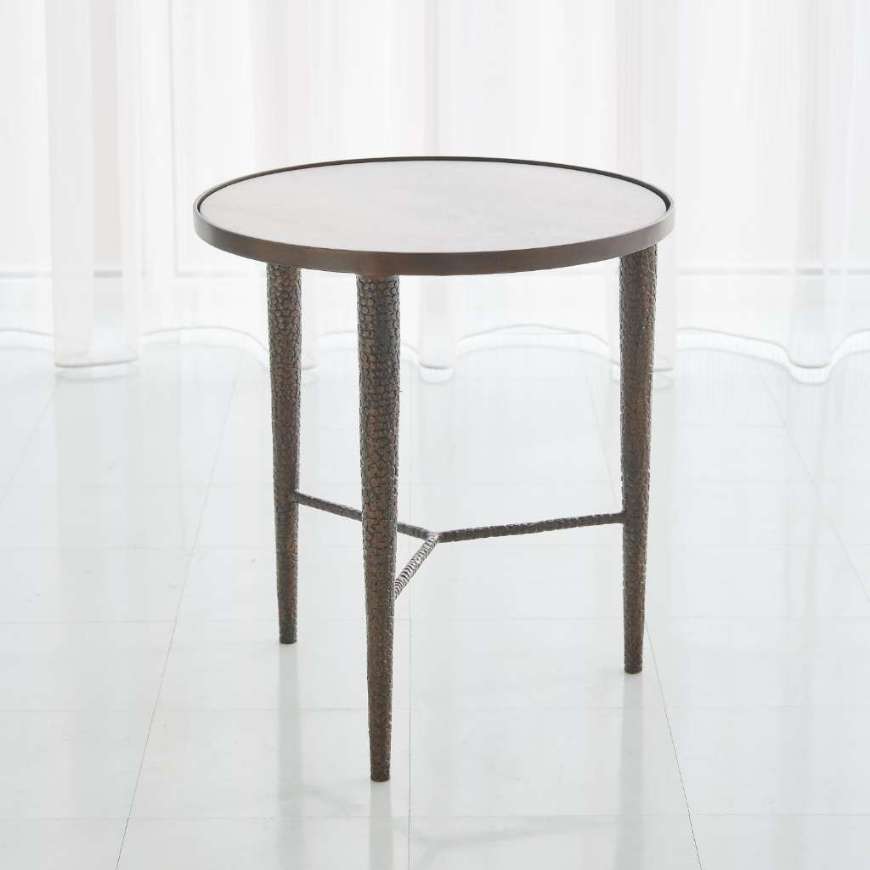 Picture of HAMMERED END TABLE - BRONZE W/WHITE MARBLE