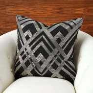 Picture of WOVEN LINE PILLOW-BLACK & SILVER