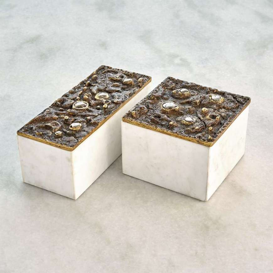 Picture of CRATER TOP BOX-BRONZE-WHITE MARBLE-RECTANGULAR