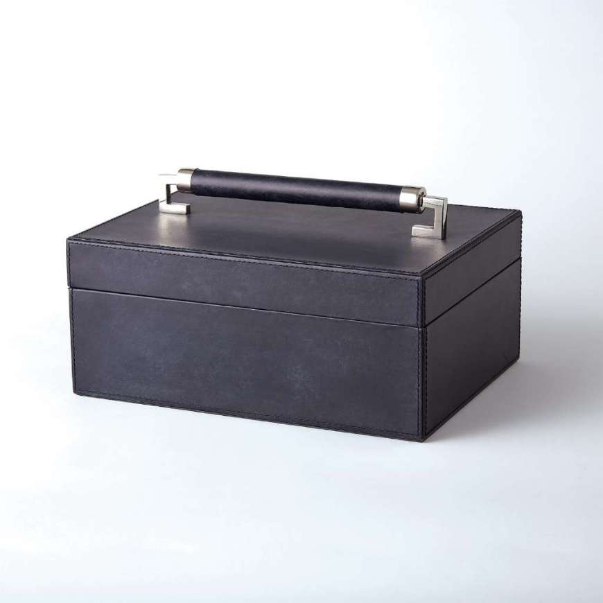 Picture of WRAPPED LEATHER HANDLE BOX-BLUE WASH