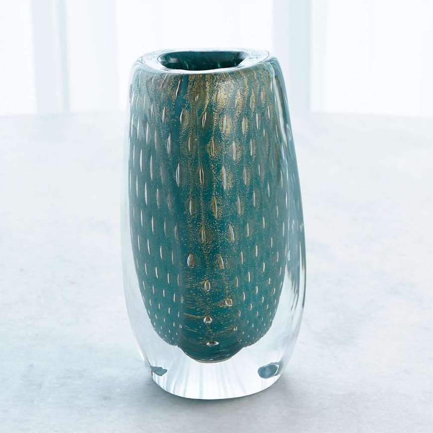 Picture of TRIANGULAR BUBBLED VASE-GREEN/AZURE