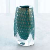 Picture of TRIANGULAR BUBBLED VASE-GREEN/AZURE