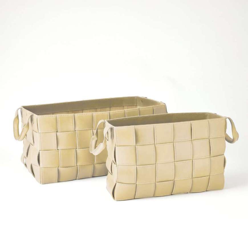 Picture of SOFT WOVEN LEATHER BASKET-IVORY