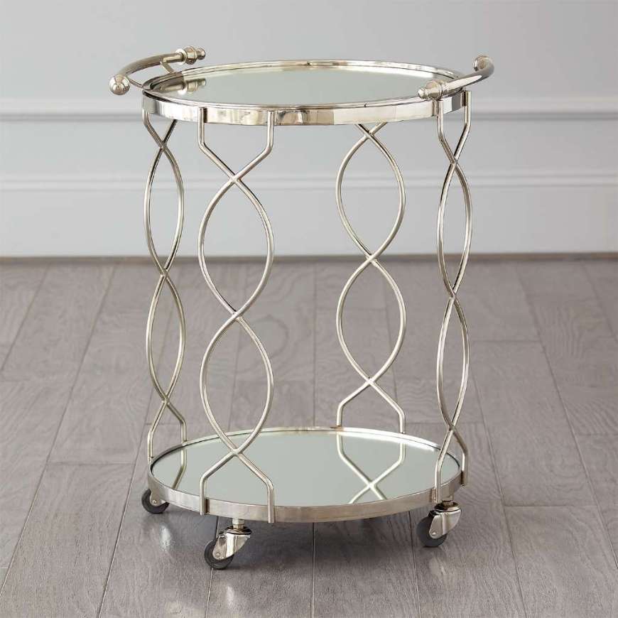 Picture of ROUND SERVING CART AND TROLLEY WITH TRAY-POLISHED NICKEL