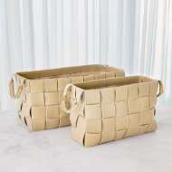 Picture of SOFT WOVEN LEATHER BASKET-IVORY