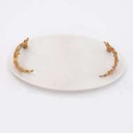 Picture of WHITE MARBLE PLATTER WITH REINDEER ANTLER HANDLES-GOLD