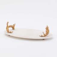 Picture of WHITE MARBLE PLATTER WITH REINDEER ANTLER HANDLES-GOLD