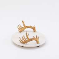 Picture of WHITE MARBLE PLATTER WITH REINDEER ANTLER HANDLES-GOLD