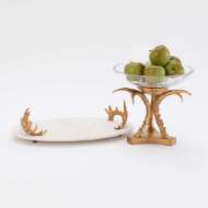 Picture of WHITE MARBLE PLATTER WITH REINDEER ANTLER HANDLES-GOLD