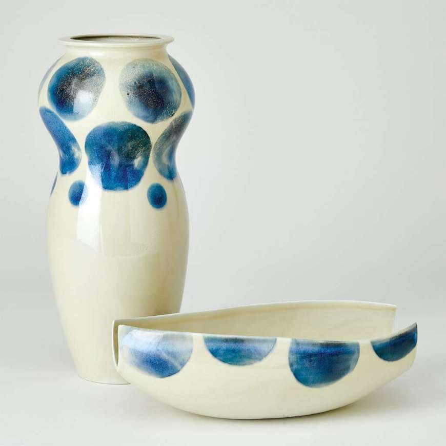 Picture of SPOTS VASE & BOWL-WHITE W/BLUE SPOTS