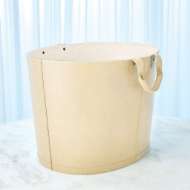 Picture of OVERSIZED OVAL LEATHER BASKET-IVORY