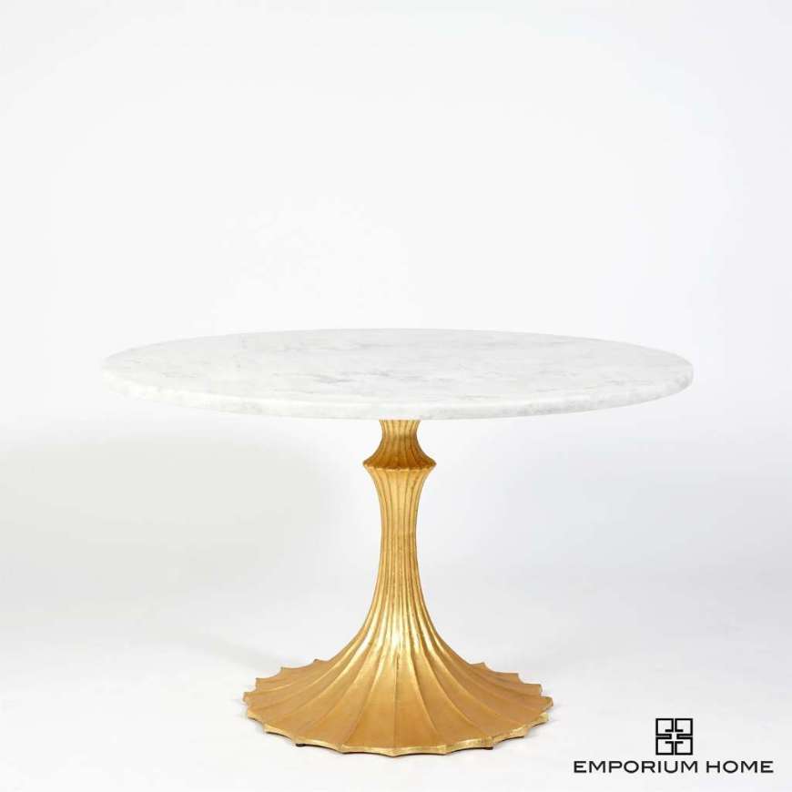 Picture of FLUTE TABLE 48" WHITE MARBLE TOP W/26" GOLD LEAF BASE