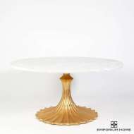 Picture of FLUTE TABLE 60" WHITE MARBLE TOP W/34" GOLD LEAF BASE