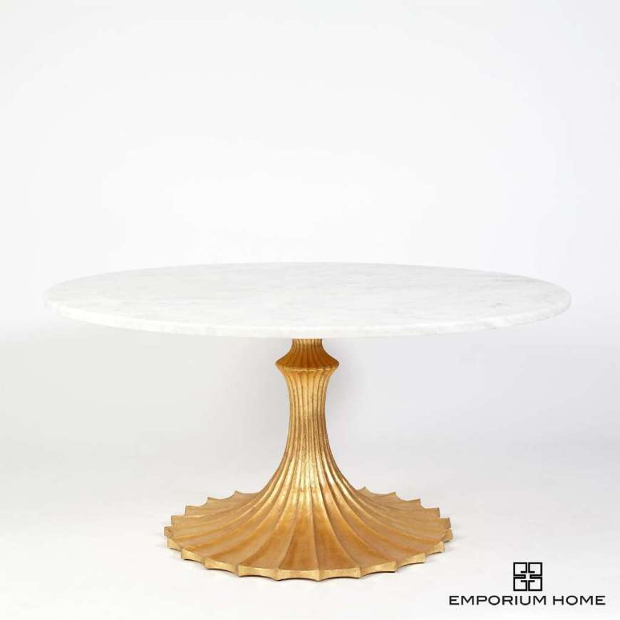 Picture of FLUTE TABLE 60" WHITE MARBLE TOP W/34" GOLD LEAF BASE