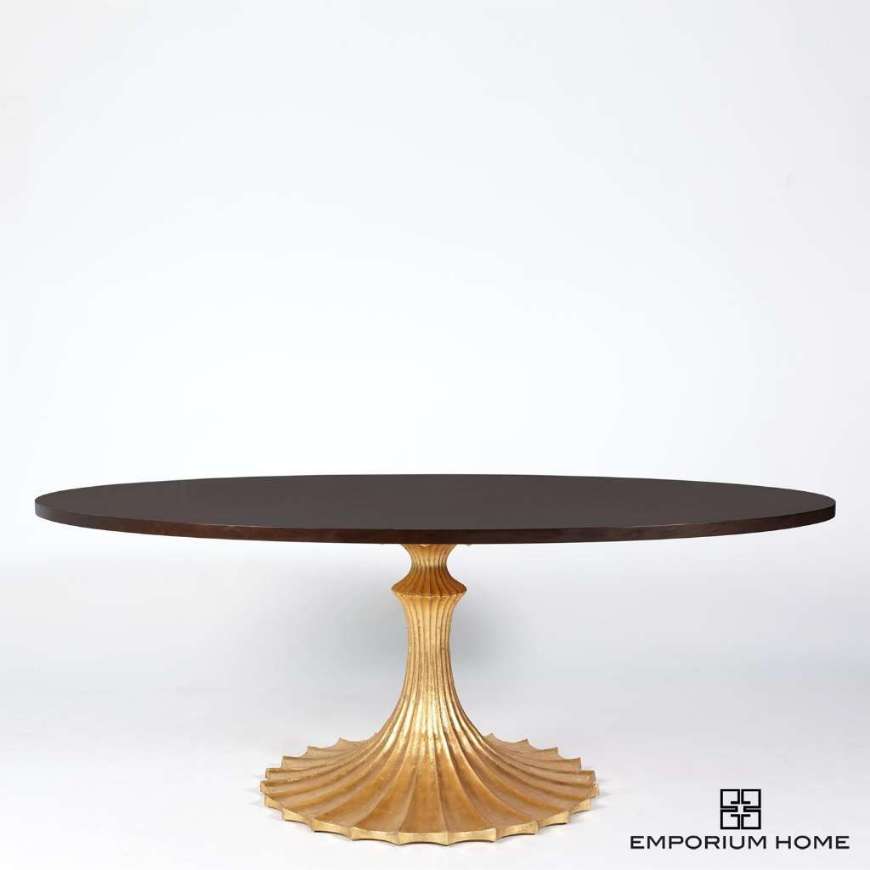 Picture of FLUTE TABLE 78" WALNUT TOP W/34" GOLD LEAF BASE