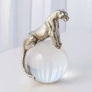 Picture of JAGUAR ON CRYSTAL SPHERE-NICKEL