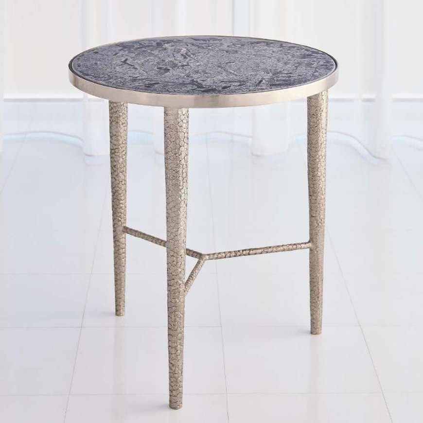 Picture of HAMMERED END TABLE-ANTIQUE NICKEL W/GREY MARBLE