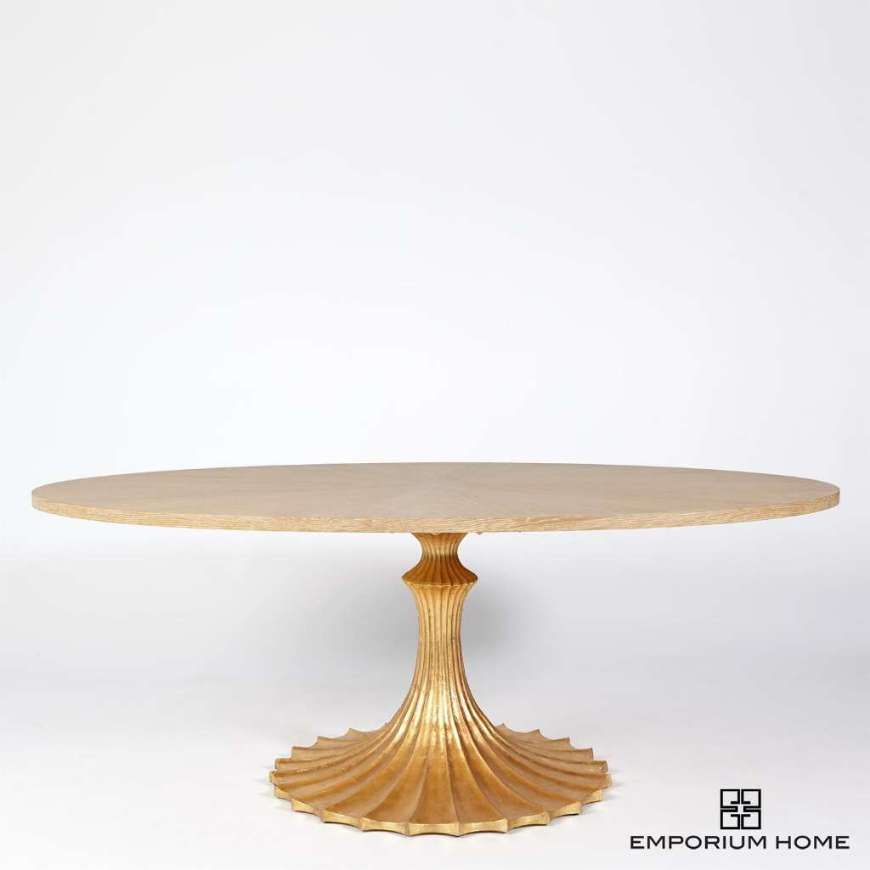 Picture of FLUTE TABLE 78" CERUSED OAK TOP W/34" GOLD LEAF BASE