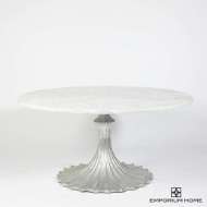 Picture of FLUTE TABLE 60" WHITE MARBLE TOP W/34" SILVER LEAF BASE