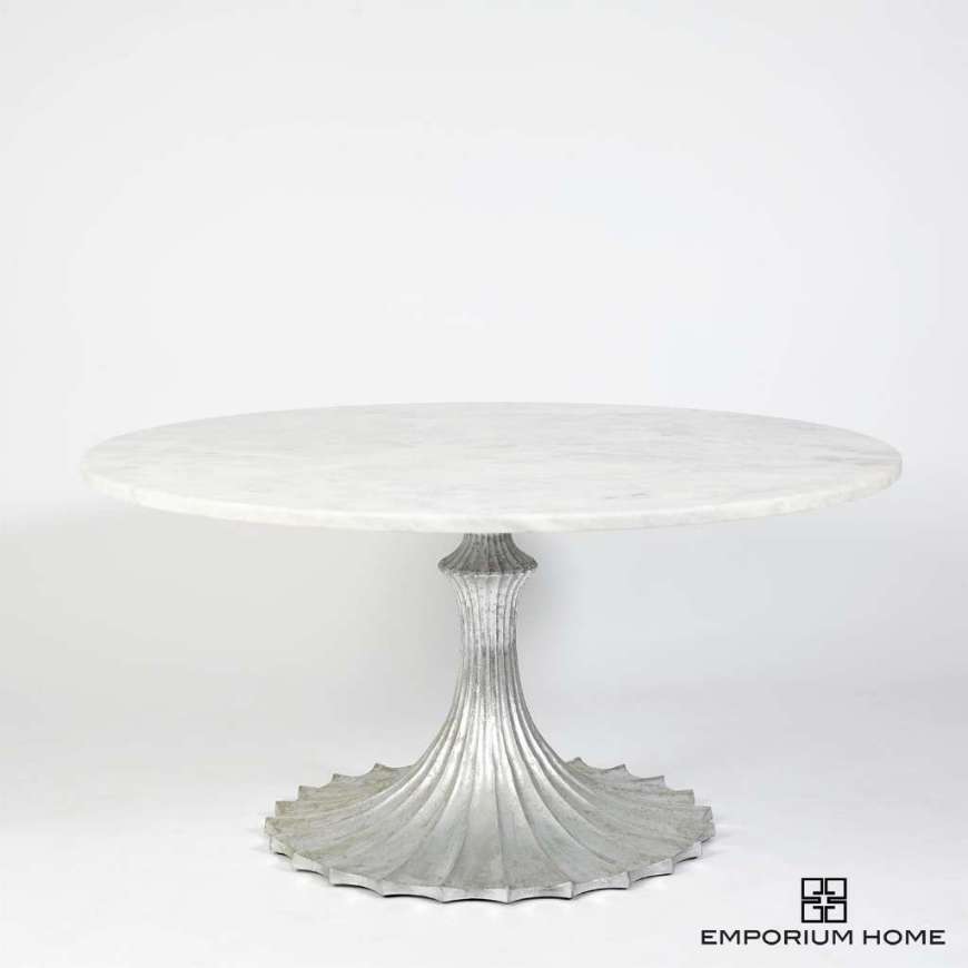 Picture of FLUTE TABLE 60" WHITE MARBLE TOP W/34" SILVER LEAF BASE