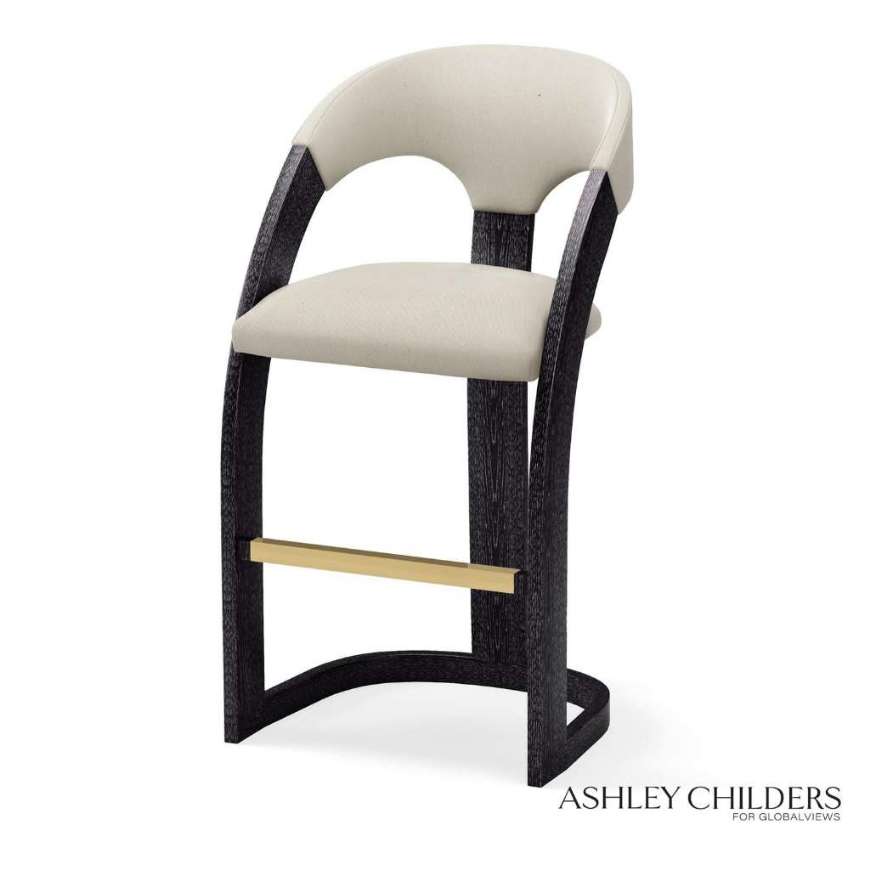 Picture of DELIA BAR STOOL-EBONY CERUSED-MUSLIN