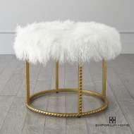 Picture of STUD POUF-GOLD LEAF-WHITE FUR