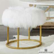 Picture of STUD POUF-GOLD LEAF-WHITE FUR