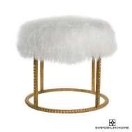 Picture of STUD POUF-GOLD LEAF-WHITE FUR