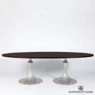 Picture of FLUTE TABLE 96" WALNUT TOP W/26" SILVER LEAF BASE